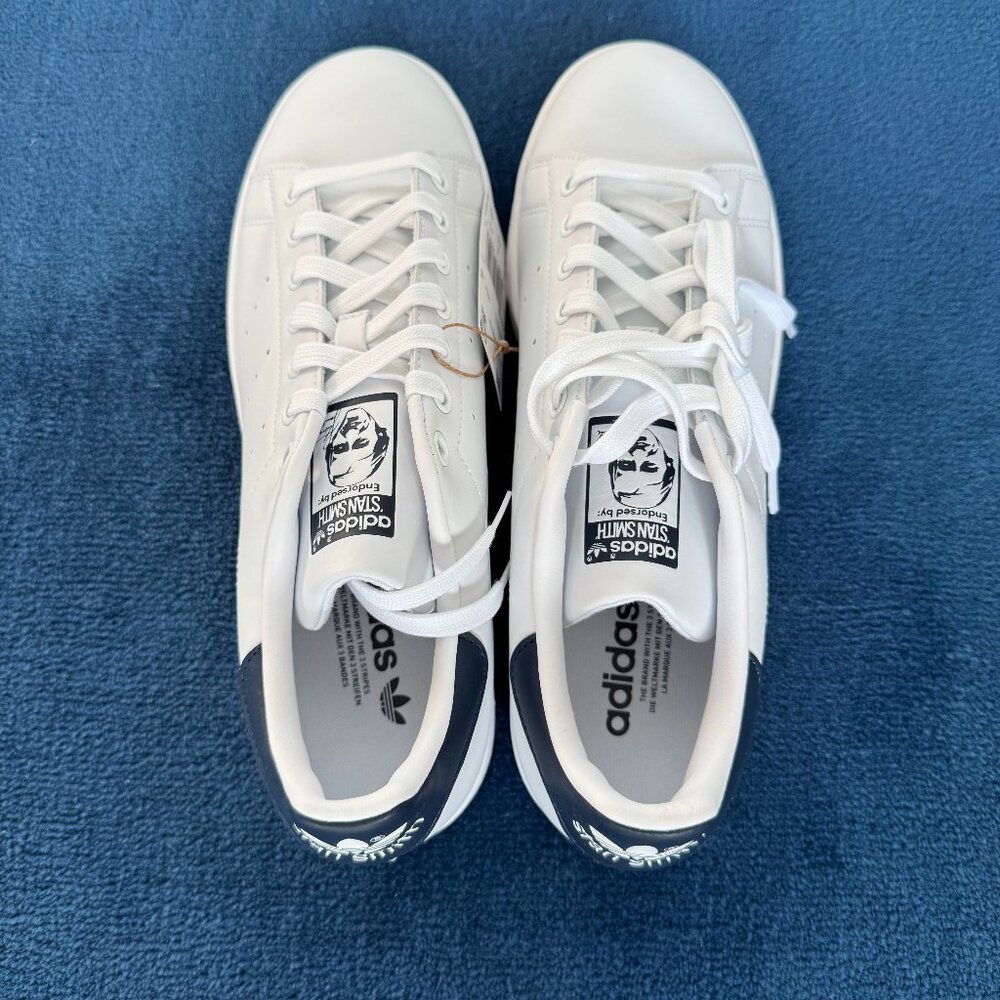 Adidas Stan Smith White/Navy Sneakers, Size 9.5 US Men's NIB NWT Unworn